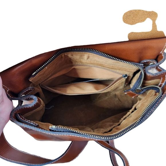 PATRICIA Nash Mollia Brown & White Leather Tassel Satchel Shoulder Handbag - Picture 8 of 11